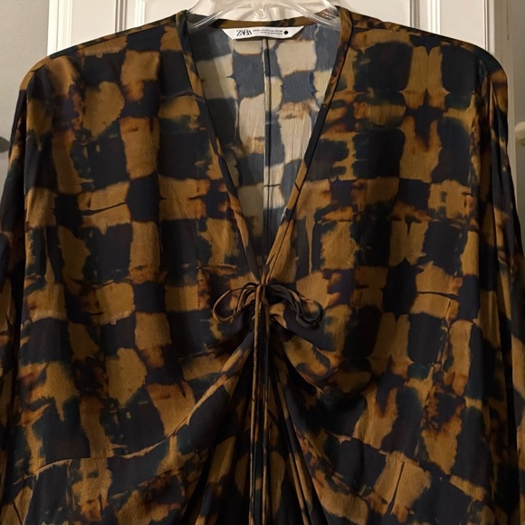 ZARA Viscose Tunic Dress Adjustable Ruched Front Size M-L Limited Edition - Picture 6 of 8